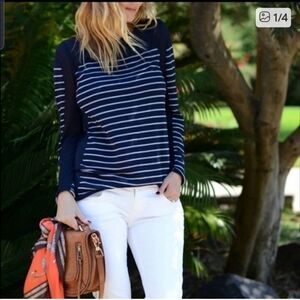 CAbi regiment Navy and Grey Striped Long Sleeve Top